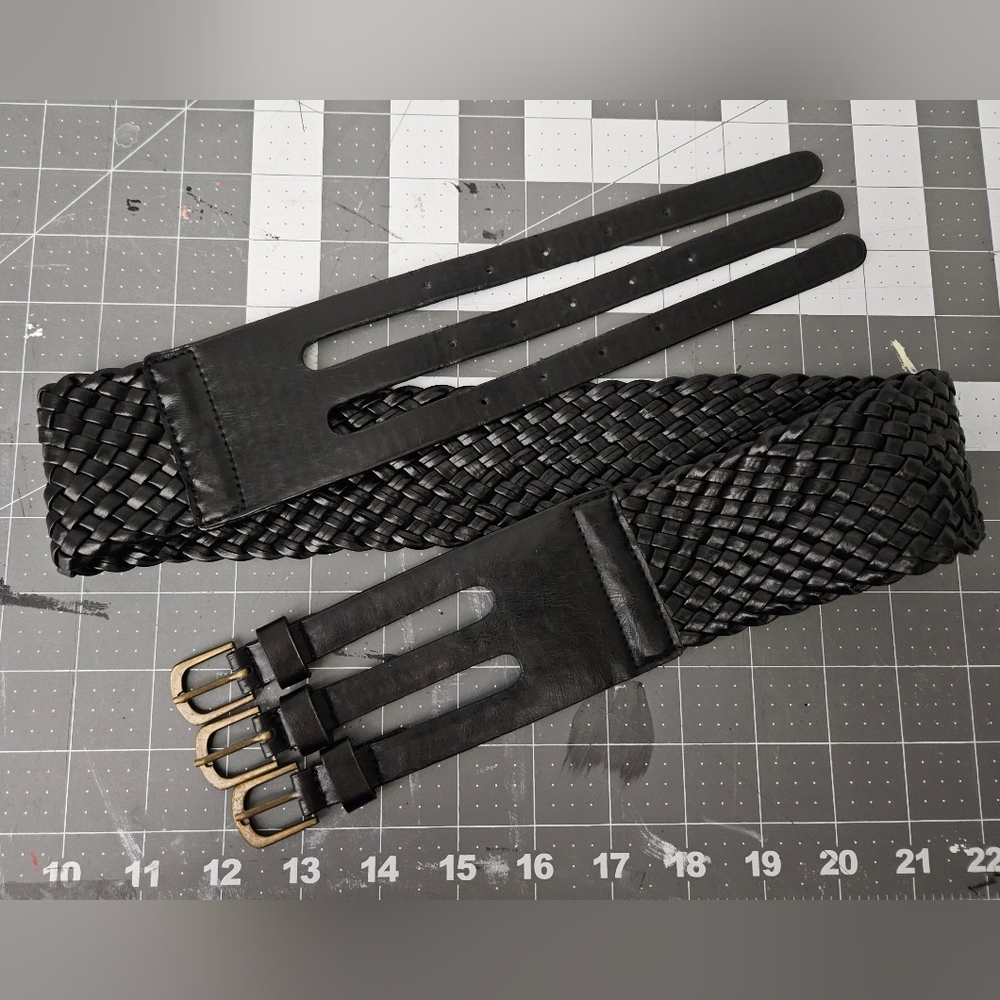 Urban Outfitters Black Woven Waist Belt with Bronze Buckles